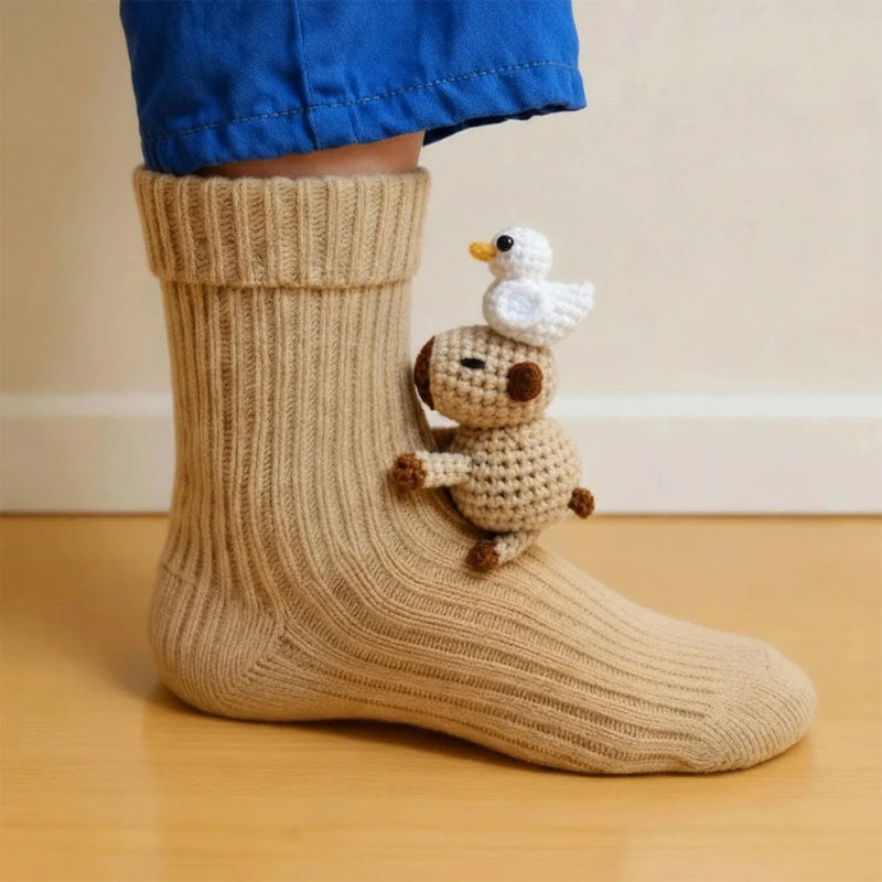 Plush Crochet Animal Socks
