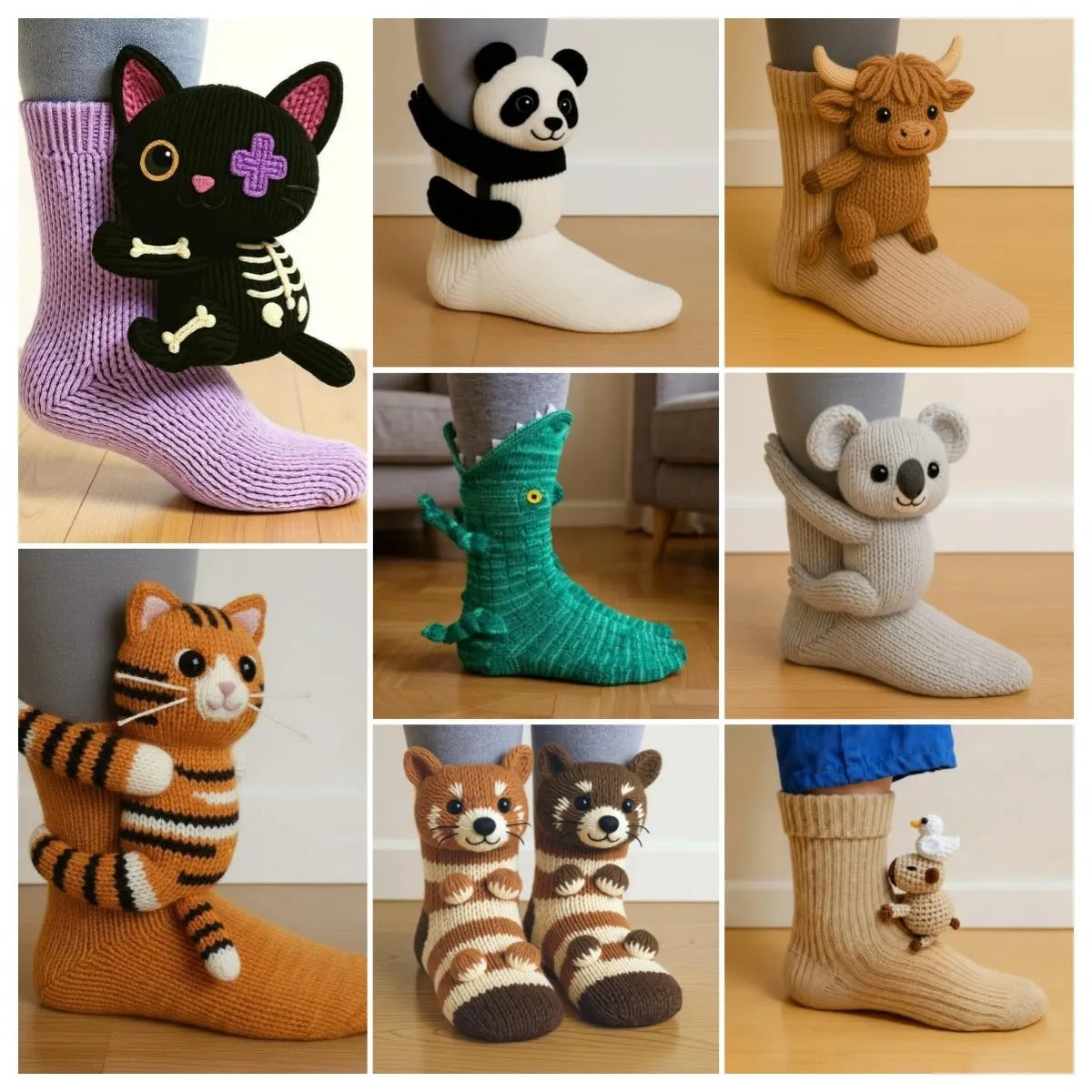 Plush Crochet Animal Socks