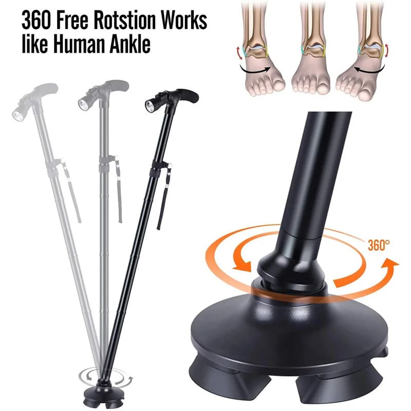 Folding LED walking stick with light