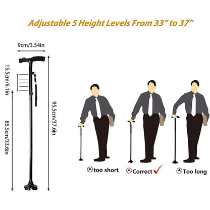 Folding LED walking stick with light