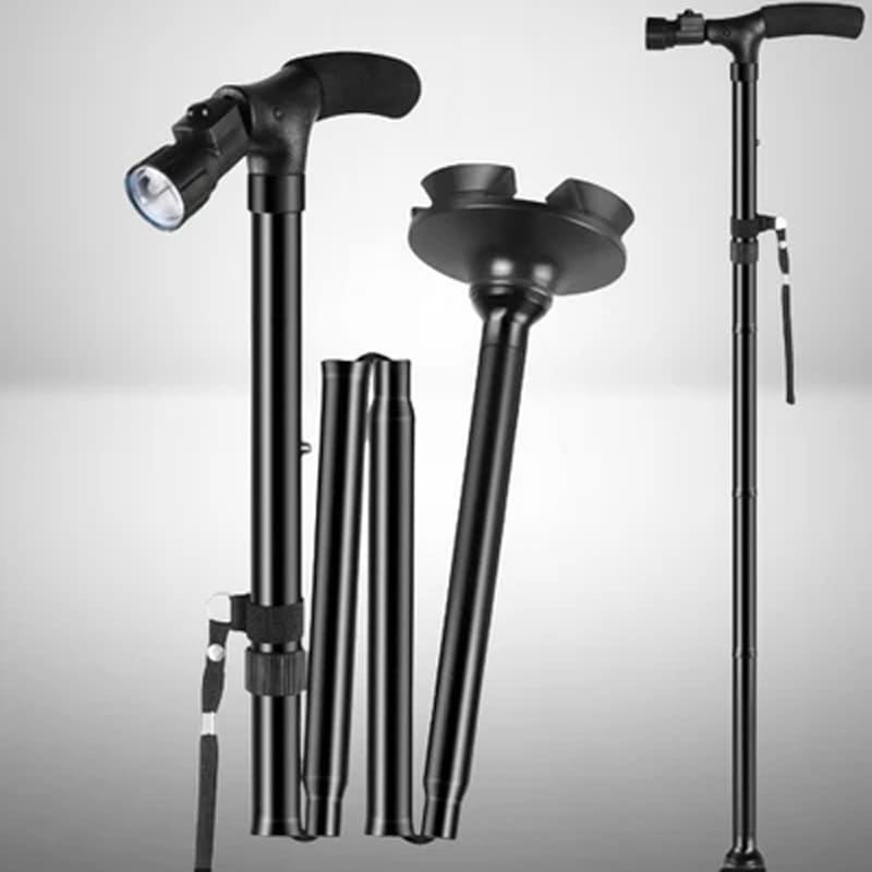 Folding LED walking stick with light