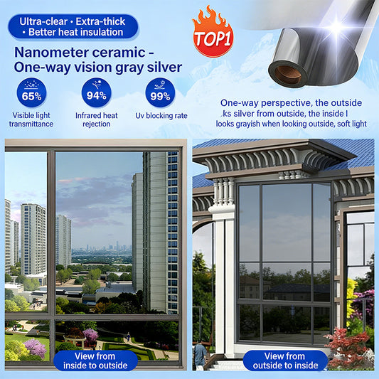 Adhesive-free one-way heat-insulating glass film