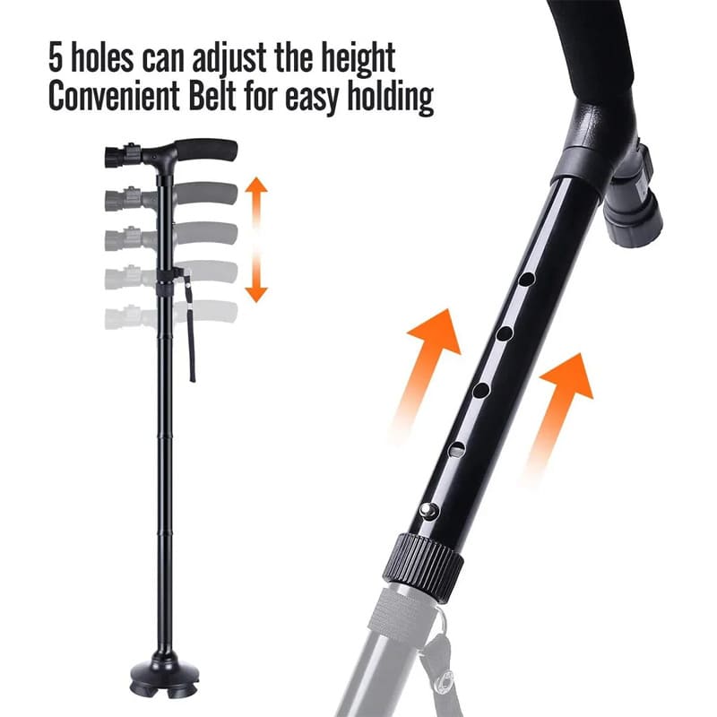 Folding LED walking stick with light